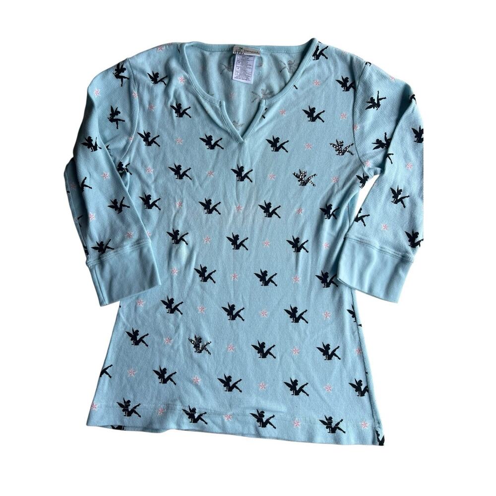 Disneyland Resort Women's Teal Long Sleeve Thermal Waffle Knit Tinker Bell Large